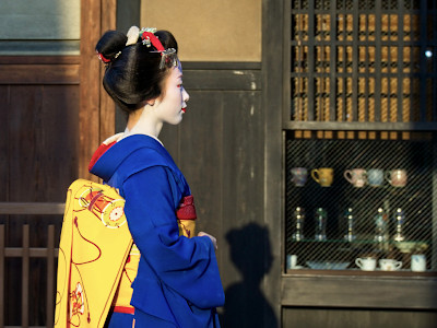 Geisha in Miyagawacho district in Kyoto